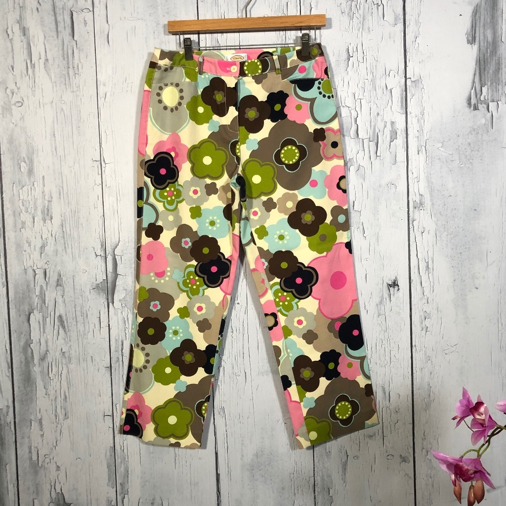 Talbots Floral Multicolor Cropped Pants Sz 8 EUC